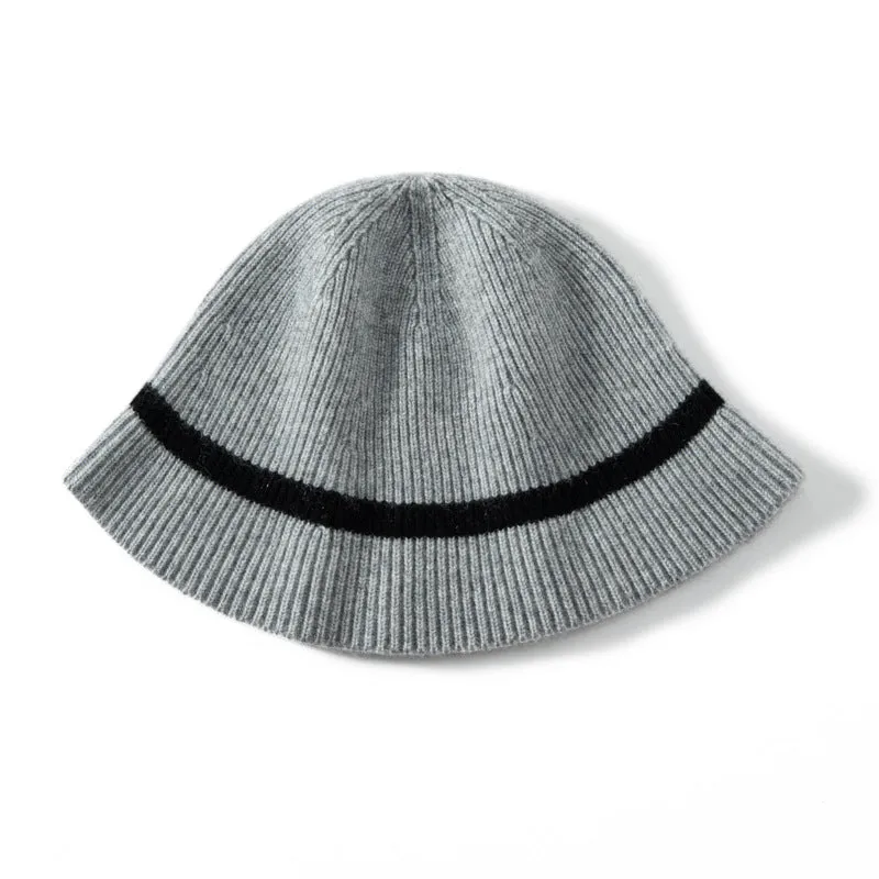 Womens Cashmere Knit Warm Hat Solid Winter Bucket Hats