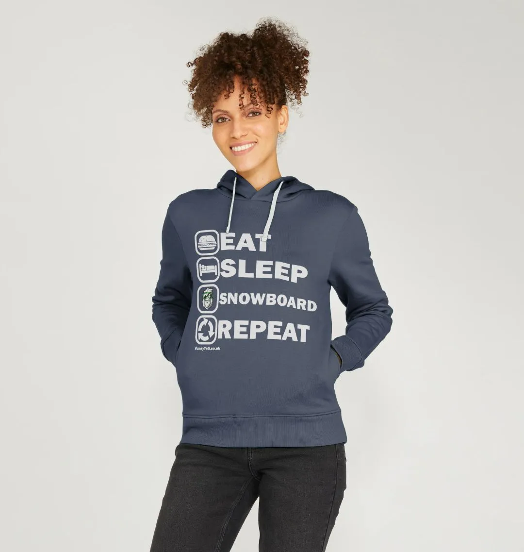 Women's Eat Sleep Snowboard Repeat Organic Pullover Hoodie