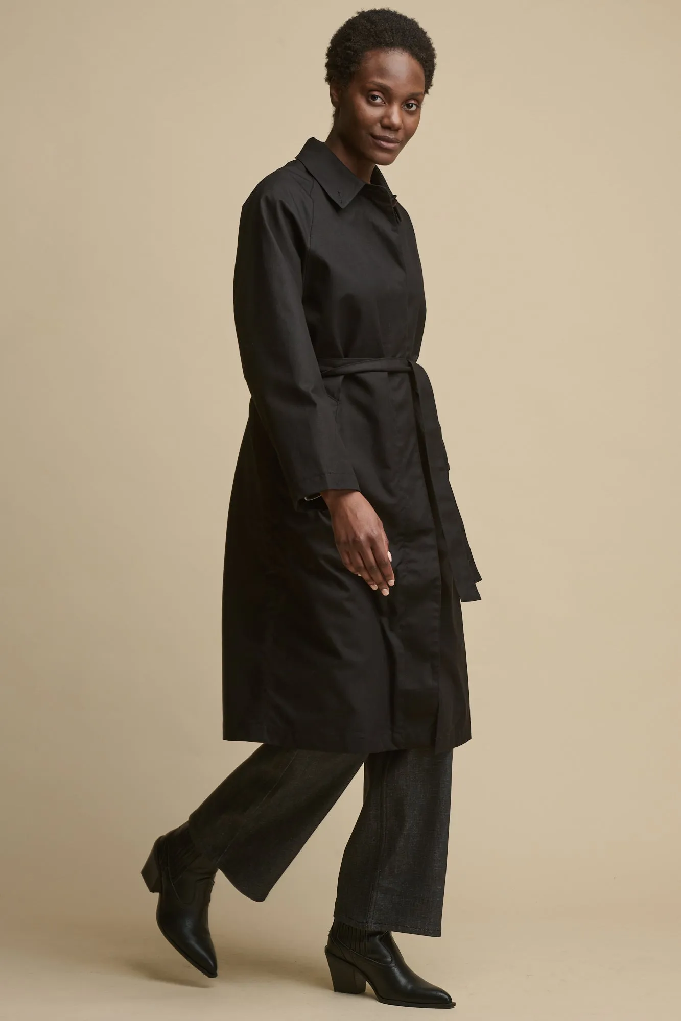 Women's Frances Belted Raglan Raincoat - Black