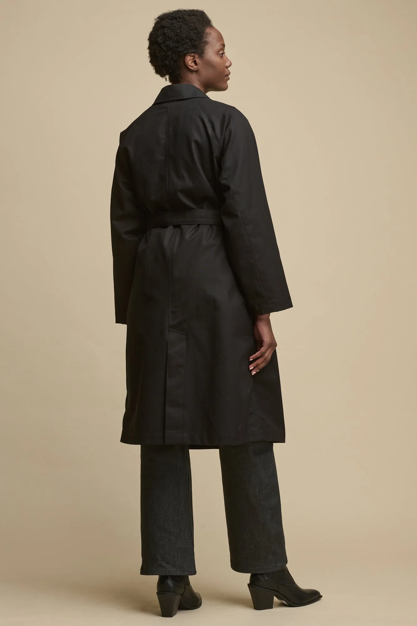 Women's Frances Belted Raglan Raincoat - Black