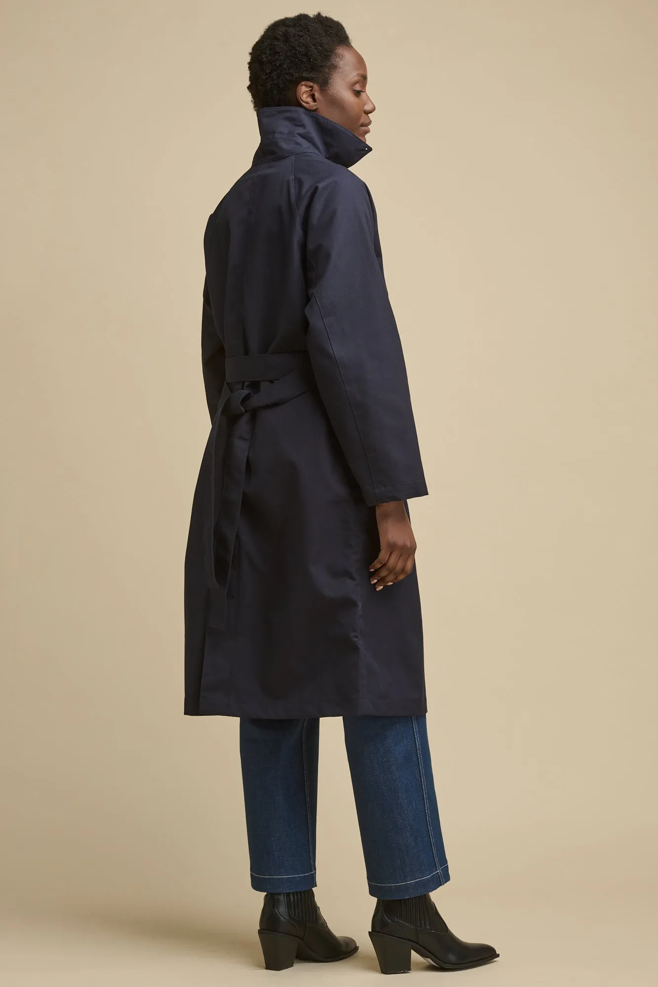 Women's Frances Belted Raglan Raincoat - Navy