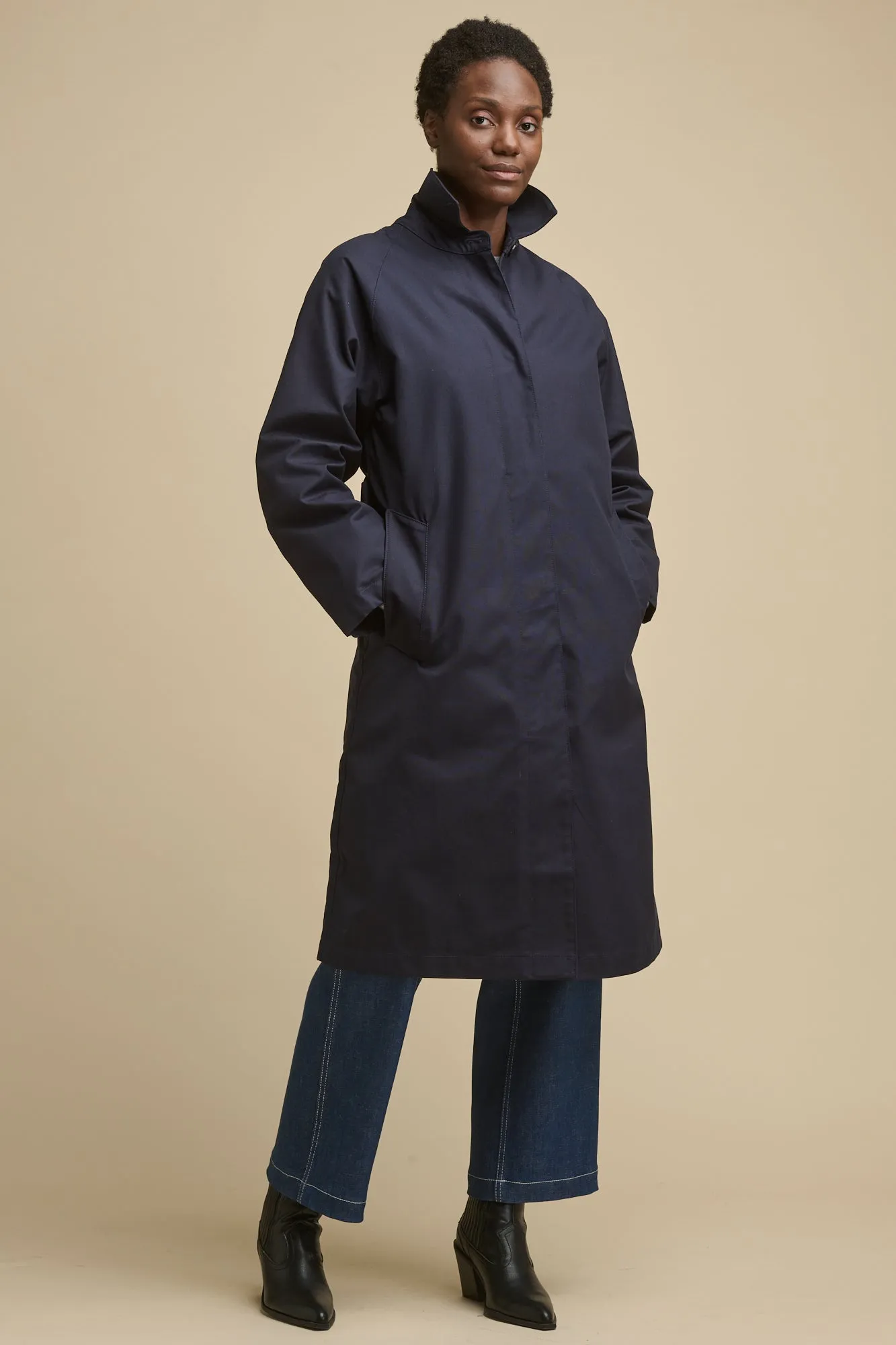 Women's Frances Belted Raglan Raincoat - Navy