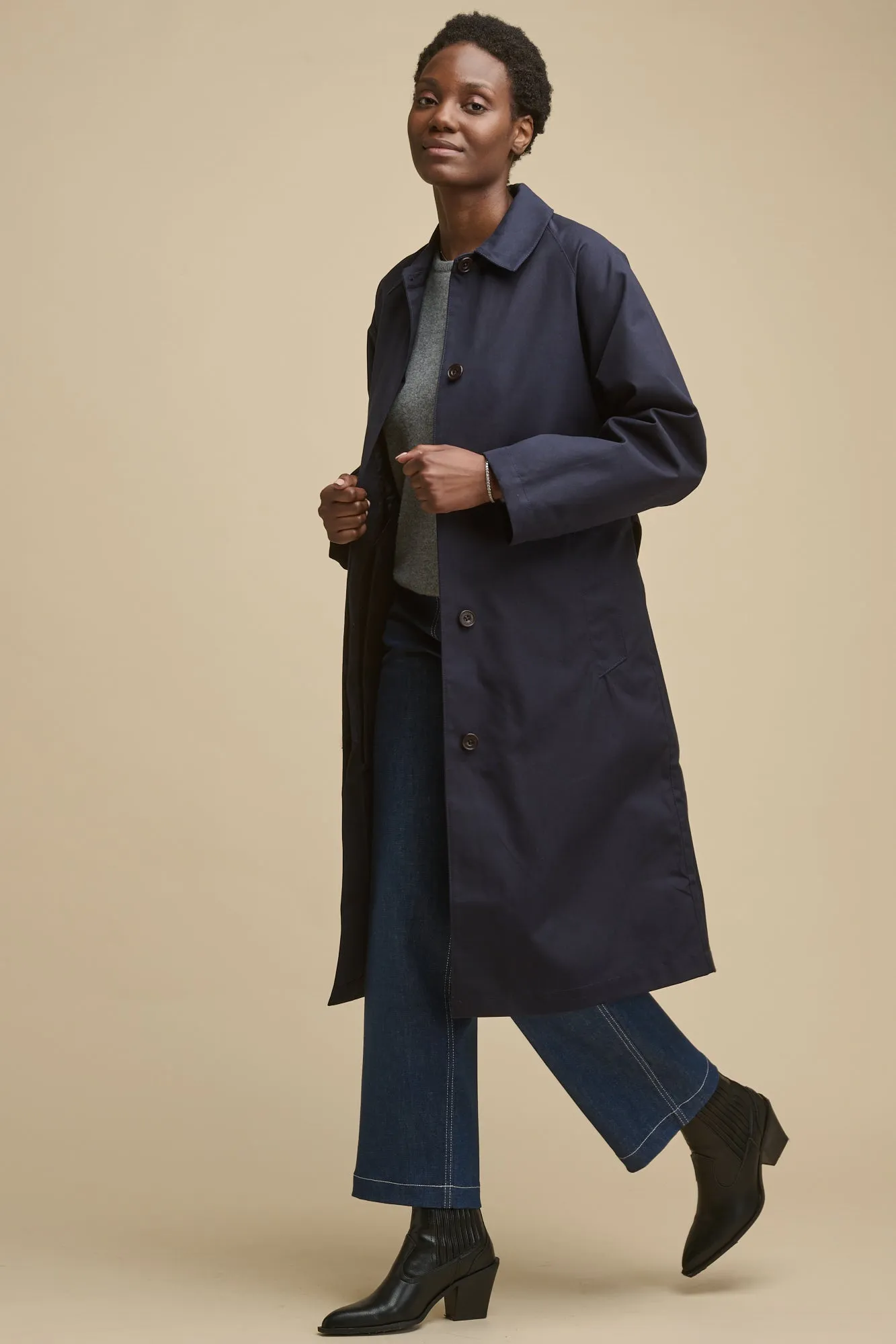 Women's Frances Belted Raglan Raincoat - Navy