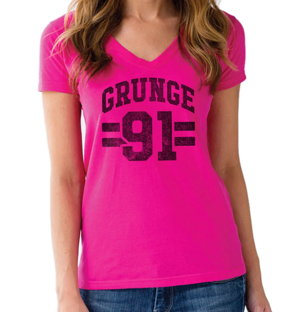 Women's Grunge 91 Vneck T-Shirt - Alternative 90s Music Punk Grunge Rock and Roll