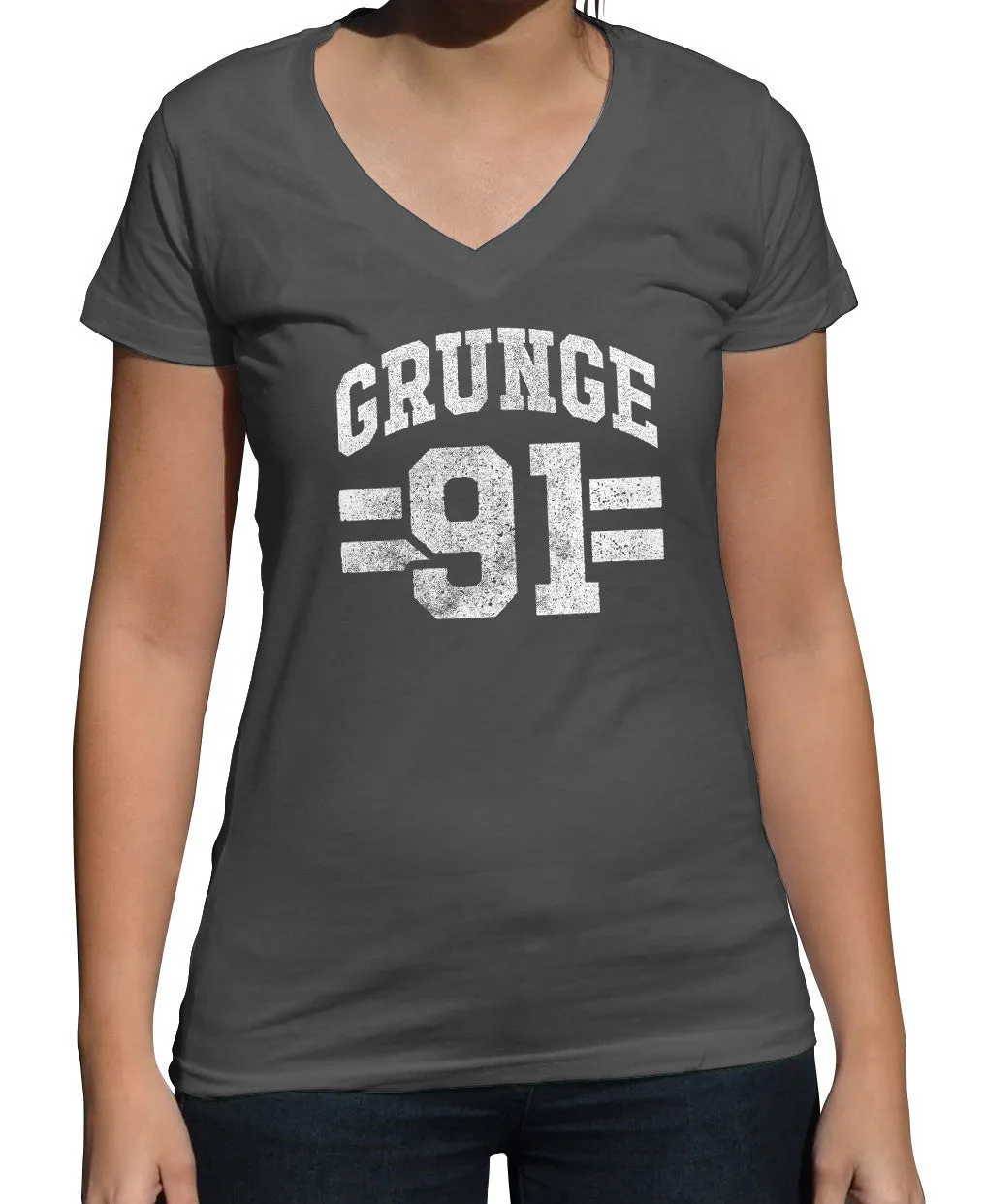 Women's Grunge 91 Vneck T-Shirt - Alternative 90s Music Punk Grunge Rock and Roll