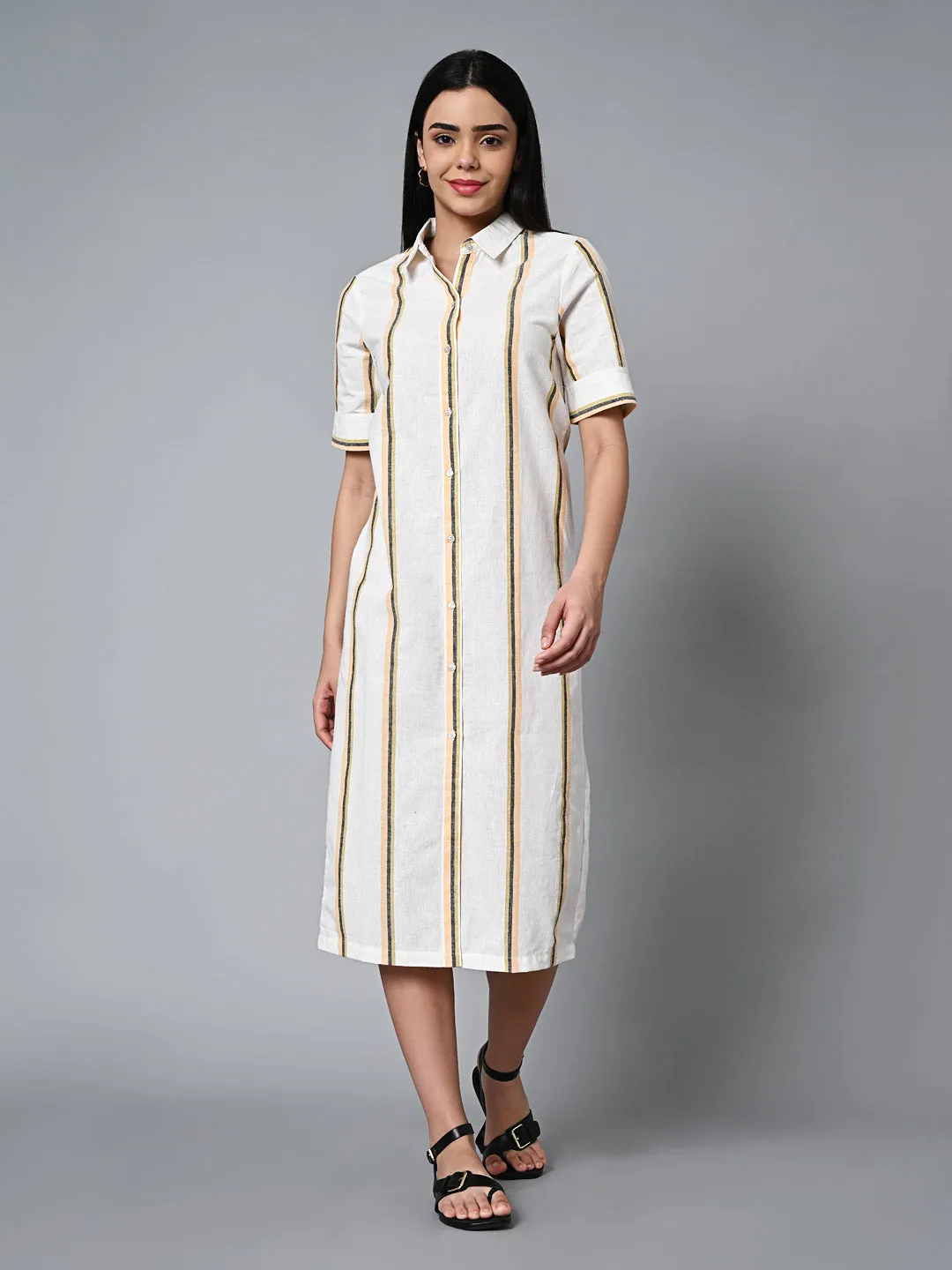 Women's Natural Cotton Linen Regular Fit Dress