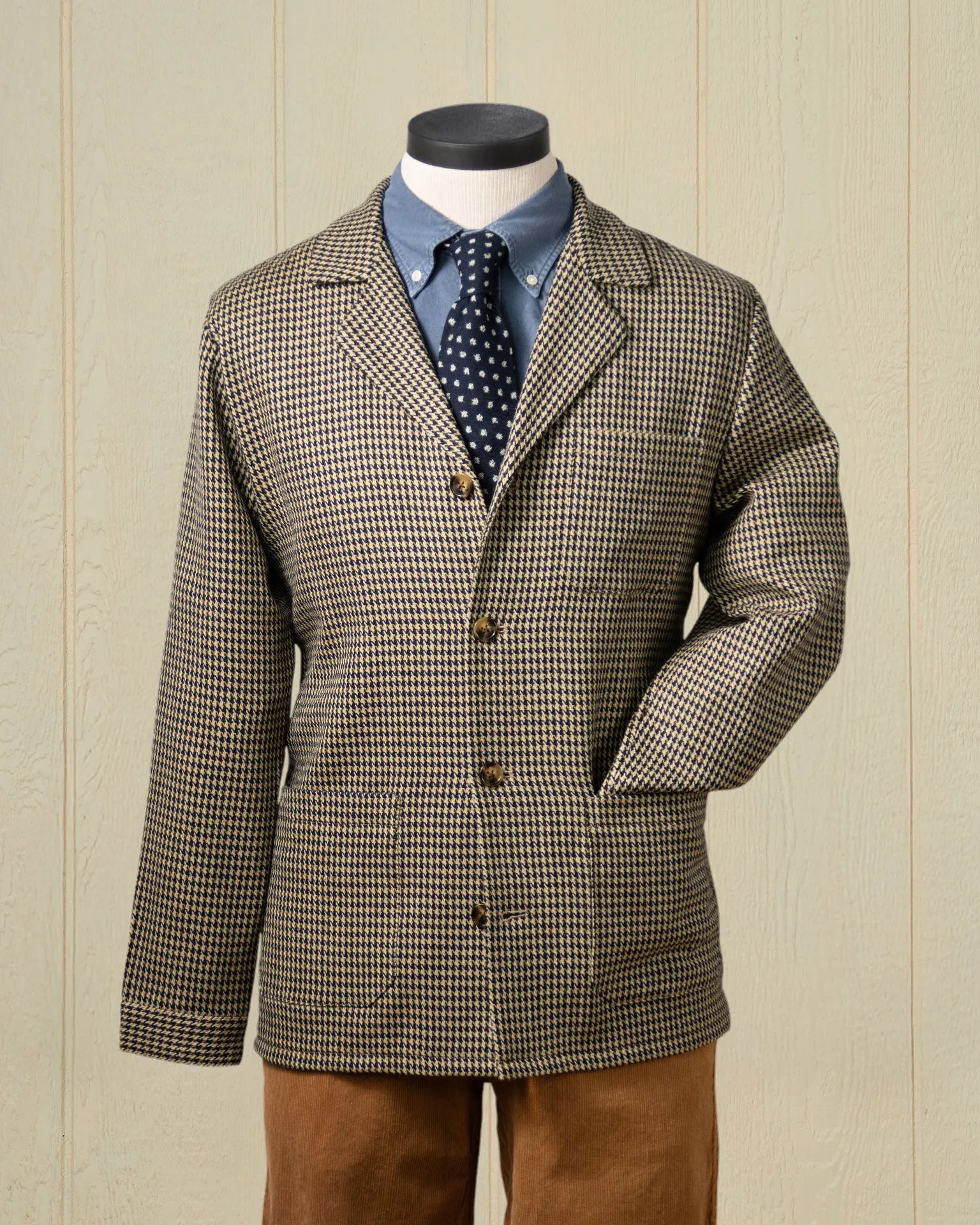 Wool Loafer Jacket in Taupe/Black Houndstooth