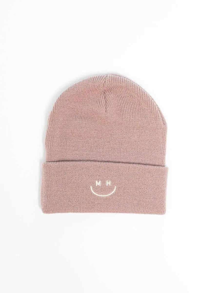 Youth Knit Smiley Cuff Beanie - Taupe