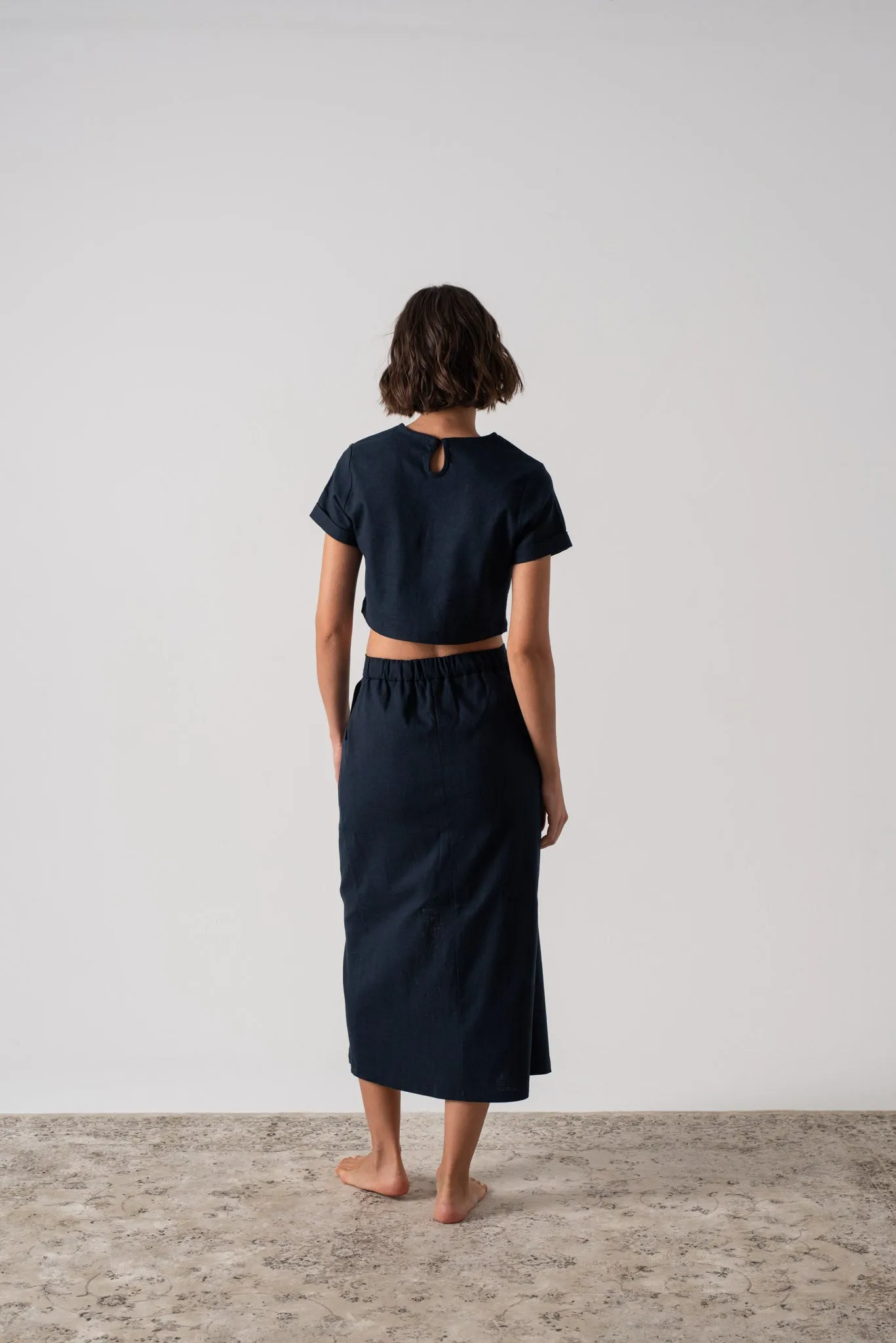 Zafran Midi Skirt in Navy